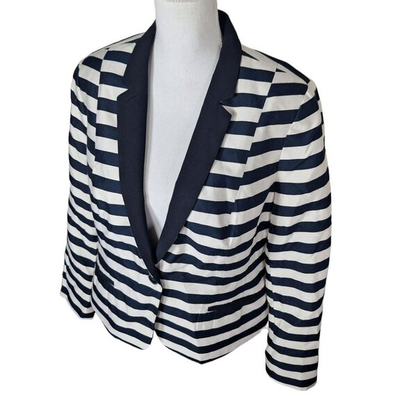 Worthington Blazer Striped Shoulder Pads Black Cream Womens XL Large Button - Picture 8 of 14